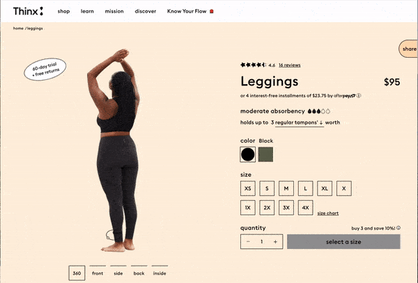 Best eCommerce Product Pages - Thinx Leggings